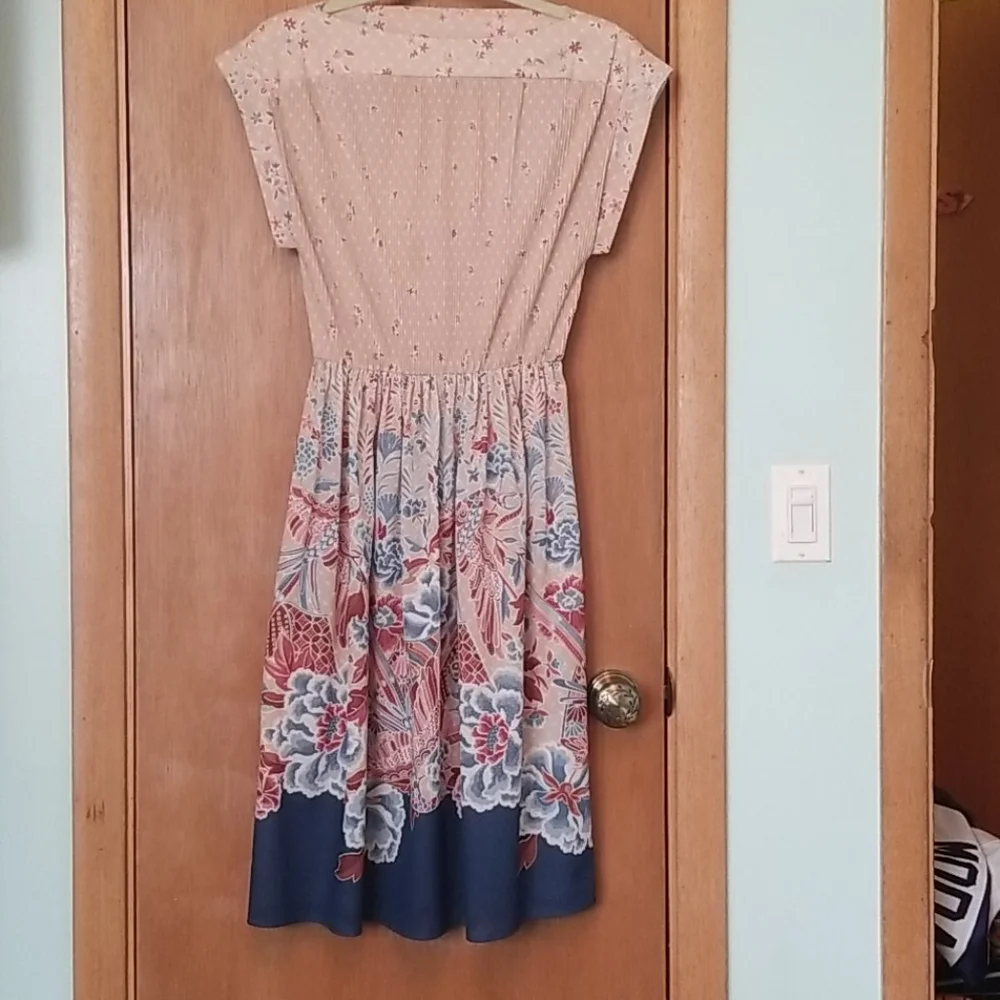 Vintage Floral Polyester Boatneck Dress sm